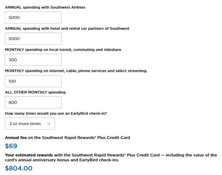 Southwest Rapid Rewards Plus reward calculation